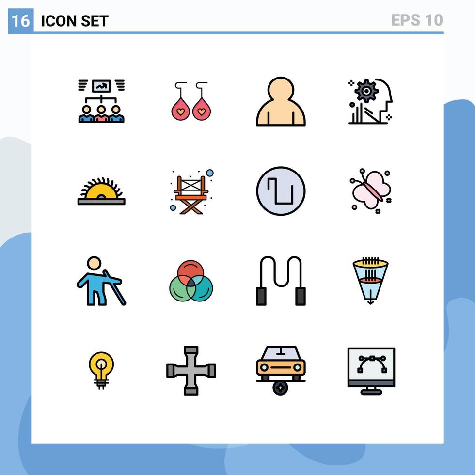16 Flat Color Filled Line concept for Websites Mobile and Apps saw setting human gear user Editable Creative Vector Design Elements