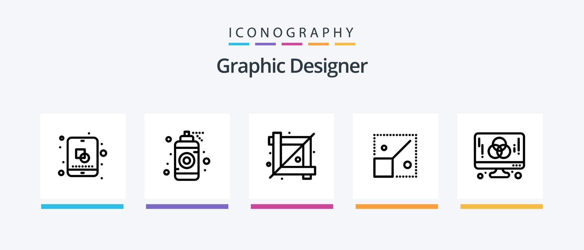 Graphic Designer Line 5 Icon Pack Including graphic. designer. blueprints. computer. designing tool. Creative Icons Design vector