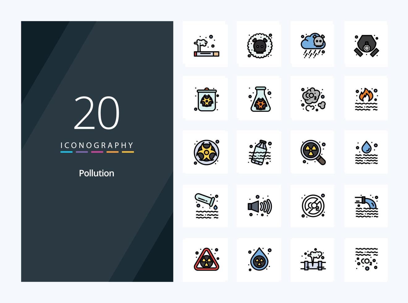 20 Pollution line Filled icon for presentation vector