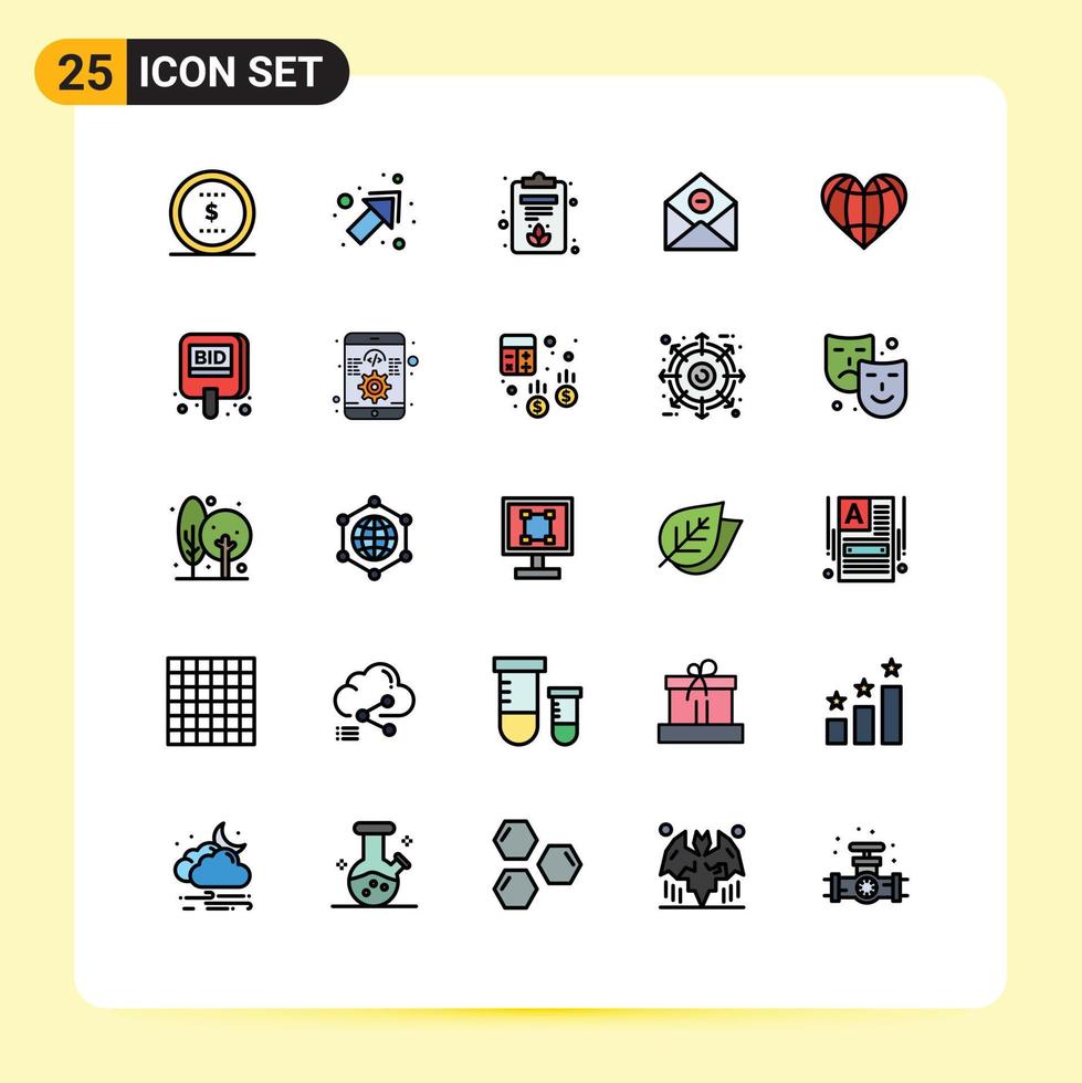 25 Universal Filled line Flat Colors Set for Web and Mobile Applications like heart board email delete Editable Vector Design Elements
