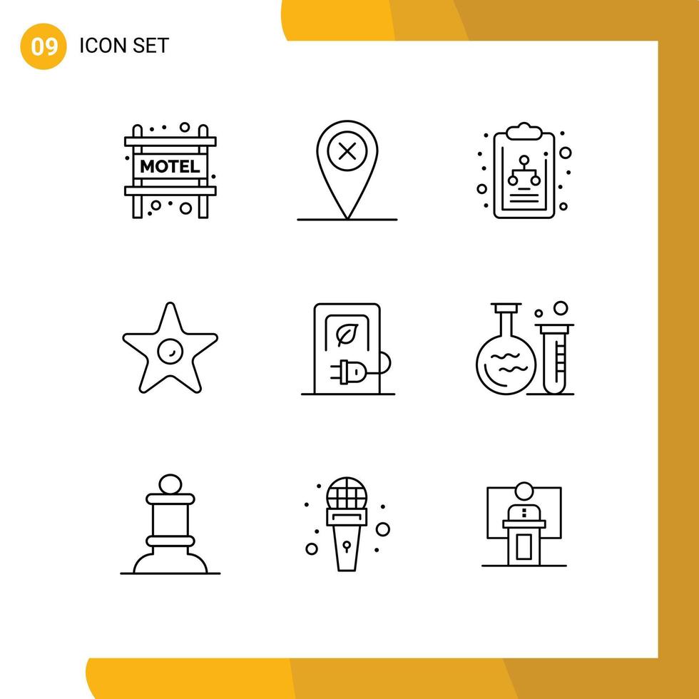 Pack of 9 Modern Outlines Signs and Symbols for Web Print Media such as vehicle electric organization chart charging theatre Editable Vector Design Elements
