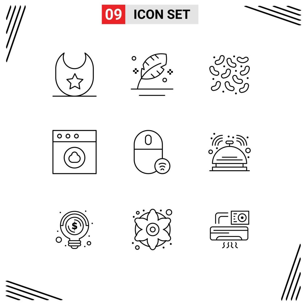 Set of 9 Commercial Outlines pack for hardware devices bacteria computers cloud Editable Vector Design Elements