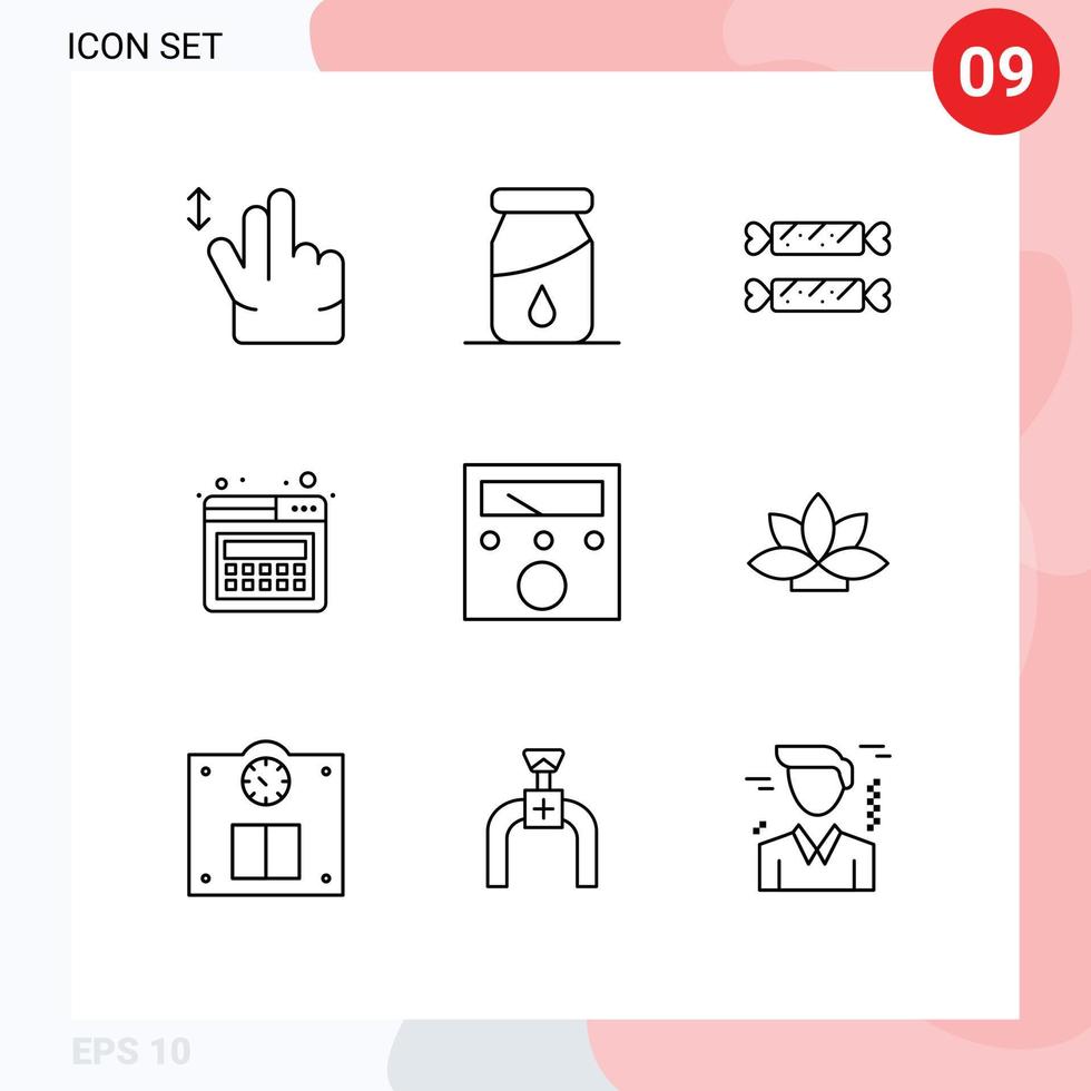 User Interface Pack of 9 Basic Outlines of india voltmeter easter meter web Editable Vector Design Elements