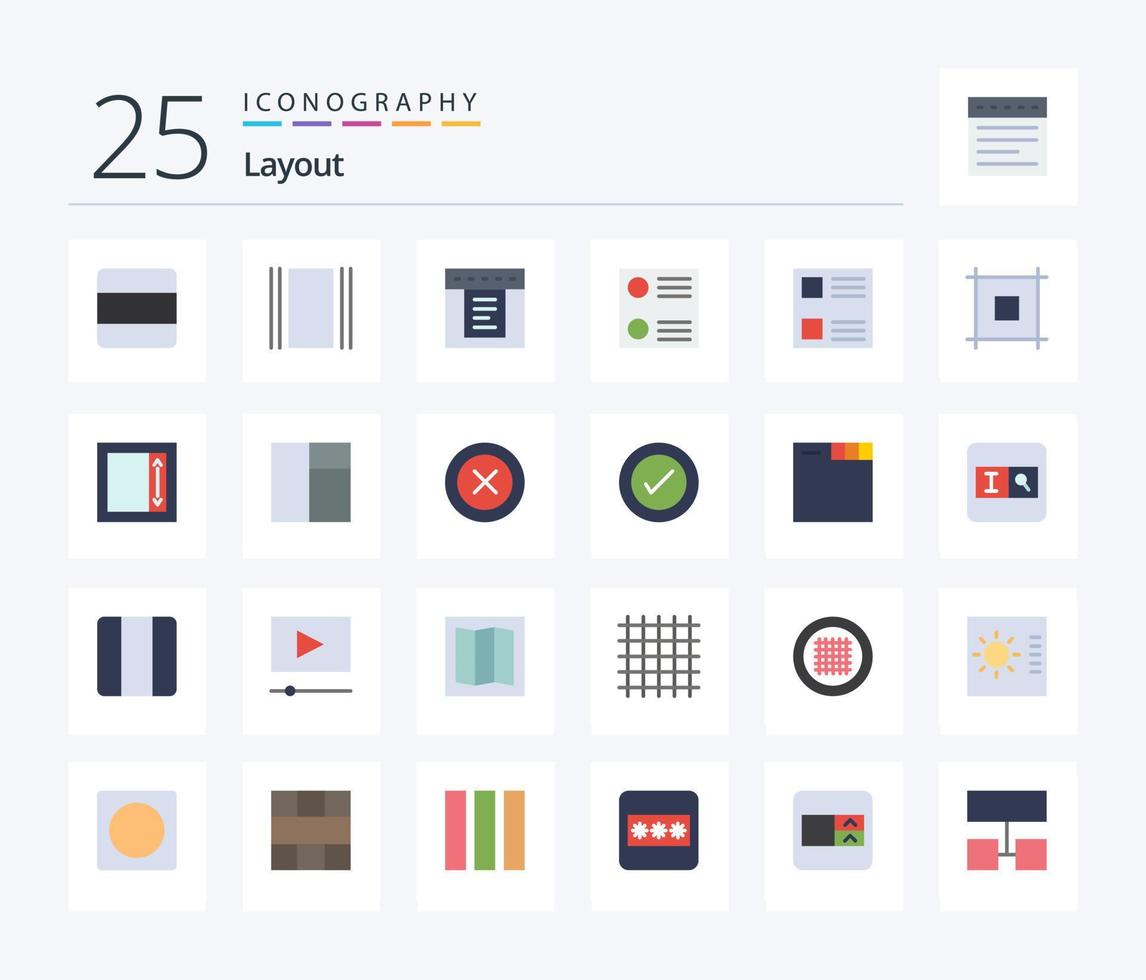 Layout 25 Flat Color icon pack including page. list. dropdown. layout. radio button vector