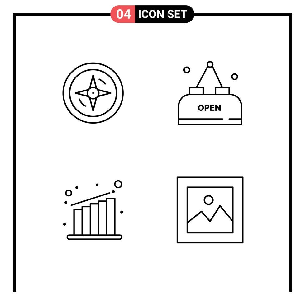 Stock Vector Icon Pack of 4 Line Signs and Symbols for navigation chart drink open money Editable Vector Design Elements