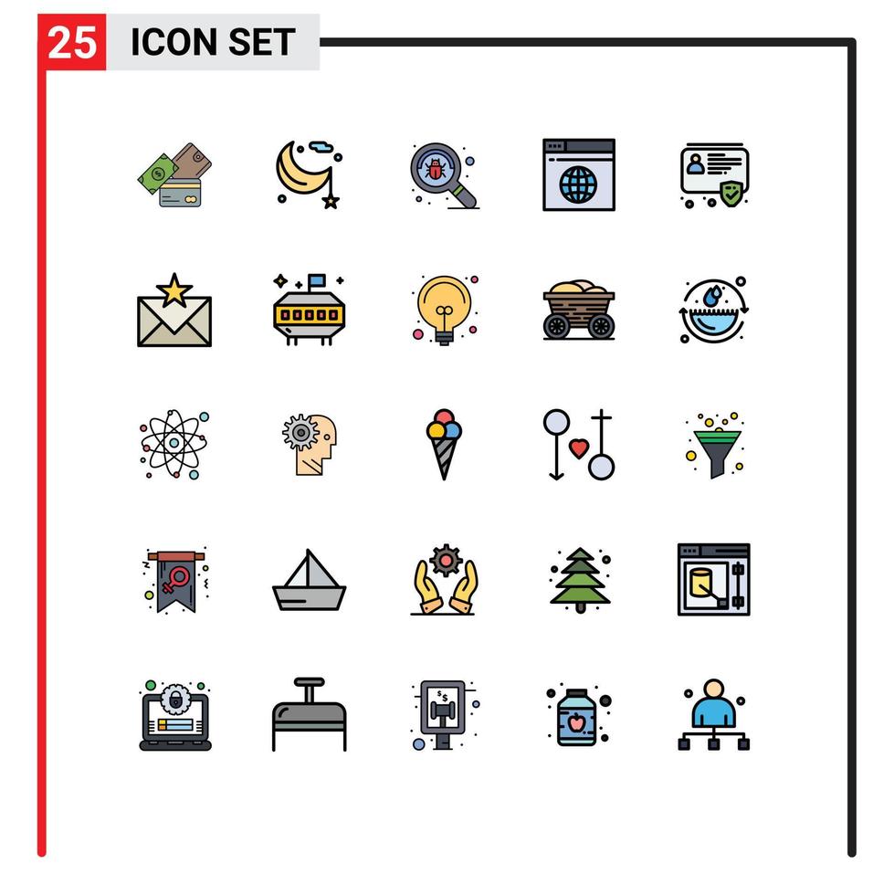 Universal Icon Symbols Group of 25 Modern Filled line Flat Colors of web network night internet search Editable Vector Design Elements
