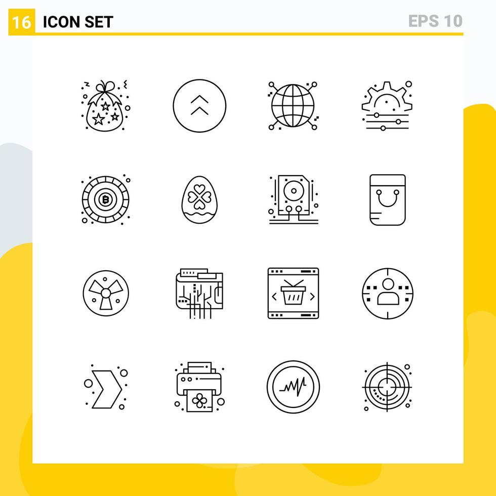 Pack of 16 Modern Outlines Signs and Symbols for Web Print Media such as coin gear up process network Editable Vector Design Elements