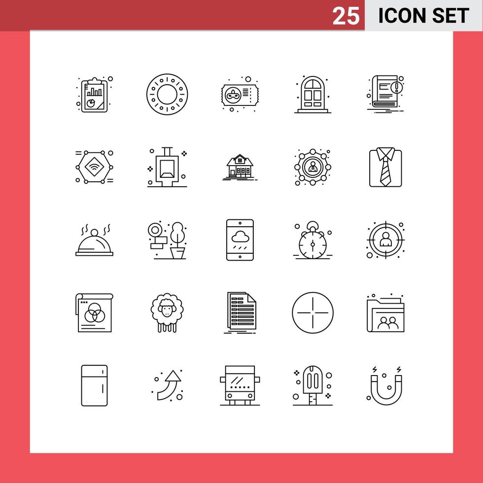 25 User Interface Line Pack of modern Signs and Symbols of notification ebook mardi gras book living Editable Vector Design Elements