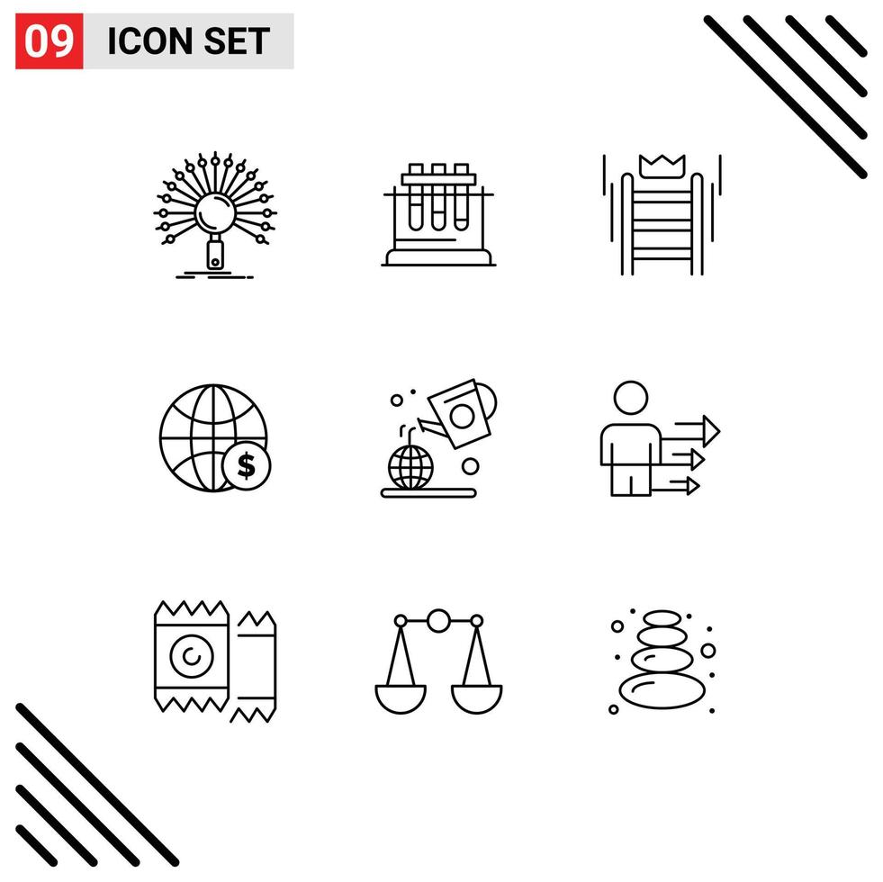 Pictogram Set of 9 Simple Outlines of money globe science world tool Editable Vector Design Elements