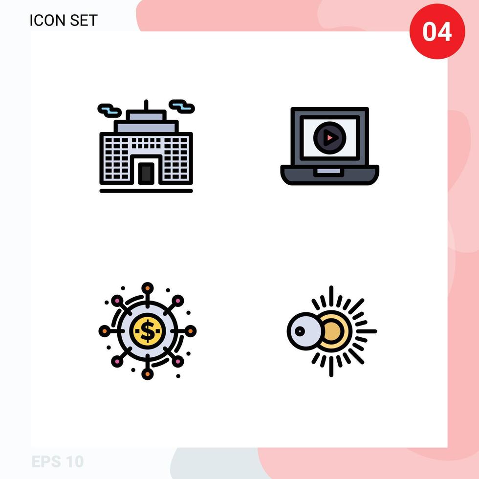 4 Creative Icons Modern Signs and Symbols of building donation laptop campaign sun Editable Vector Design Elements