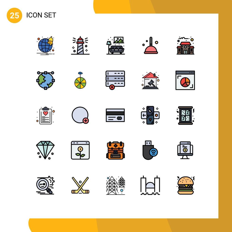 paquete de iconos de vector de stock de 25 signos y símbolos de línea para la educación edificio bruja casa fregona escoba elementos de diseño vectorial editables