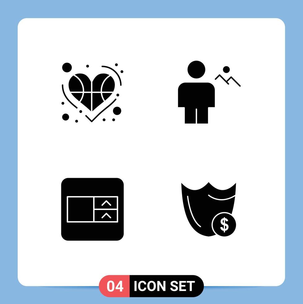 Pictogram Set of 4 Simple Solid Glyphs of ball land love body select box Editable Vector Design Elements