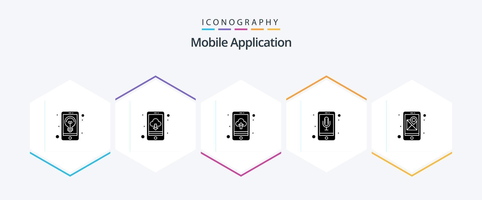 Mobile Application 25 Glyph icon pack including gps. app. phone recorder. audio recognition vector