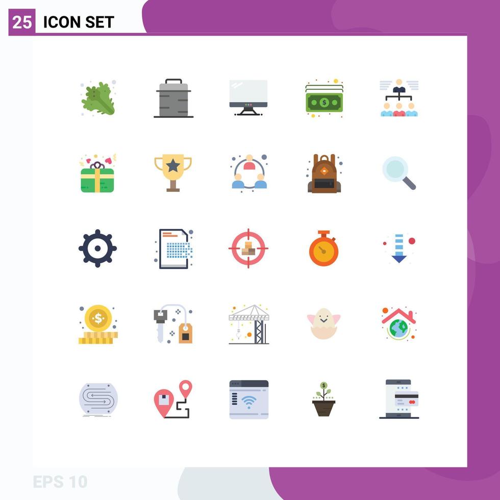 paquete de 25 signos y símbolos modernos de colores planos para medios de impresión web, como elementos de diseño de vectores editables de pc de dinero de hombre de negocios