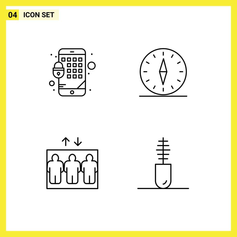 Pack of 4 Modern Filledline Flat Colors Signs and Symbols for Web Print Media such as encryption group gps navigation accessories Editable Vector Design Elements