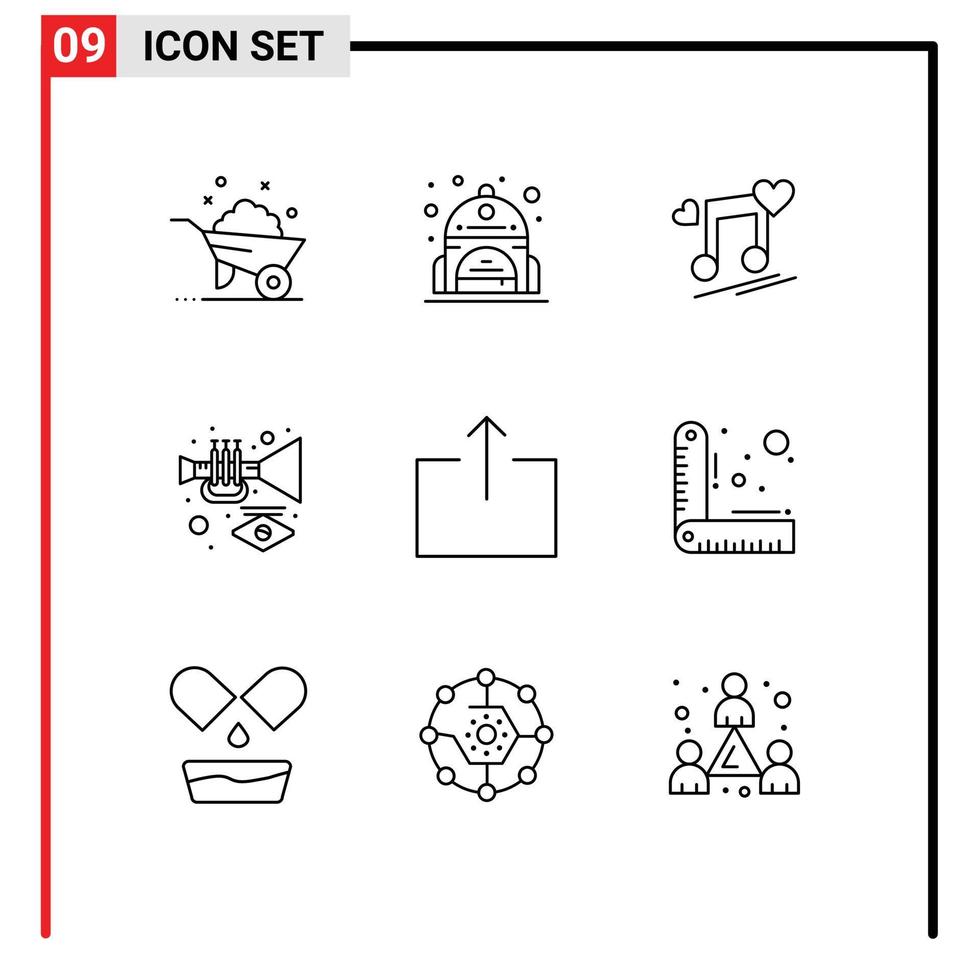 Modern Set of 9 Outlines Pictograph of output trumpet node carnival instrument Editable Vector Design Elements