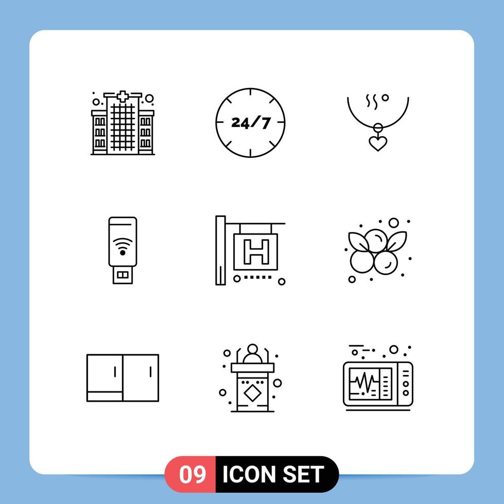Pictogram Set of 9 Simple Outlines of signal wifi service usb party Editable Vector Design Elements
