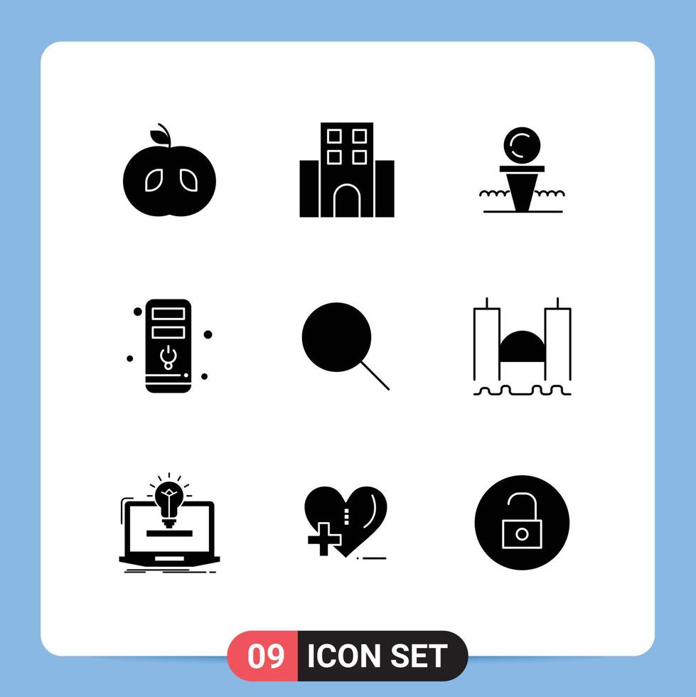 9 Universal Solid Glyph Signs Symbols of search hardware golf cpu stand Editable Vector Design Elements