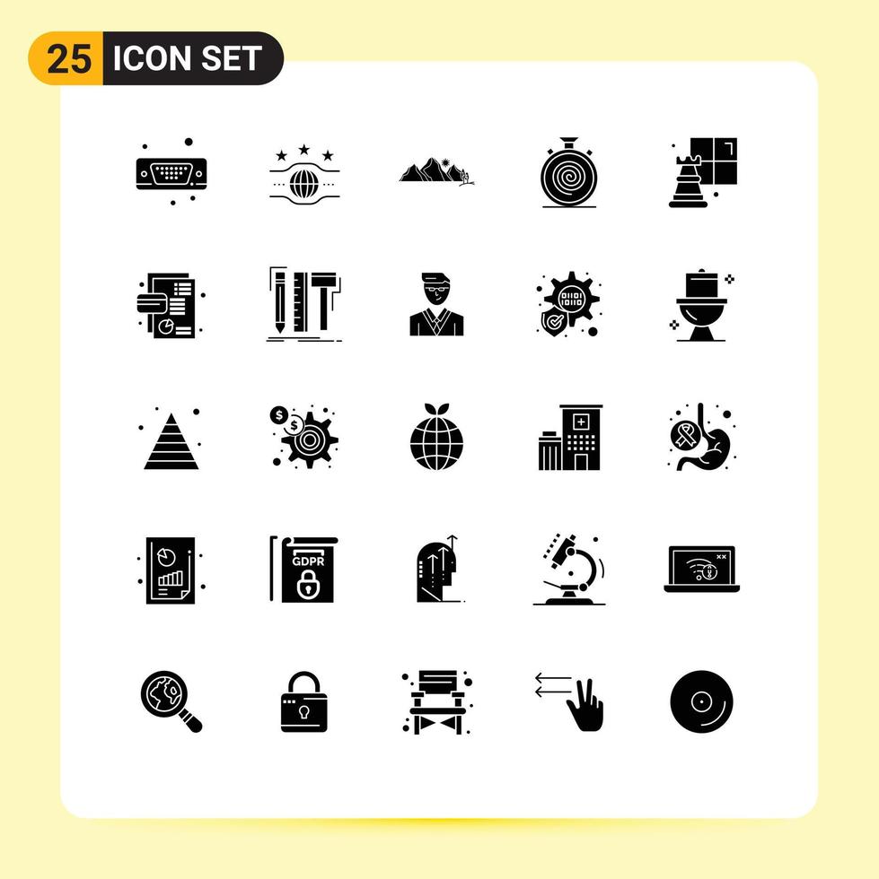 Mobile Interface Solid Glyph Set of 25 Pictograms of slow flow hill cycle scene Editable Vector Design Elements