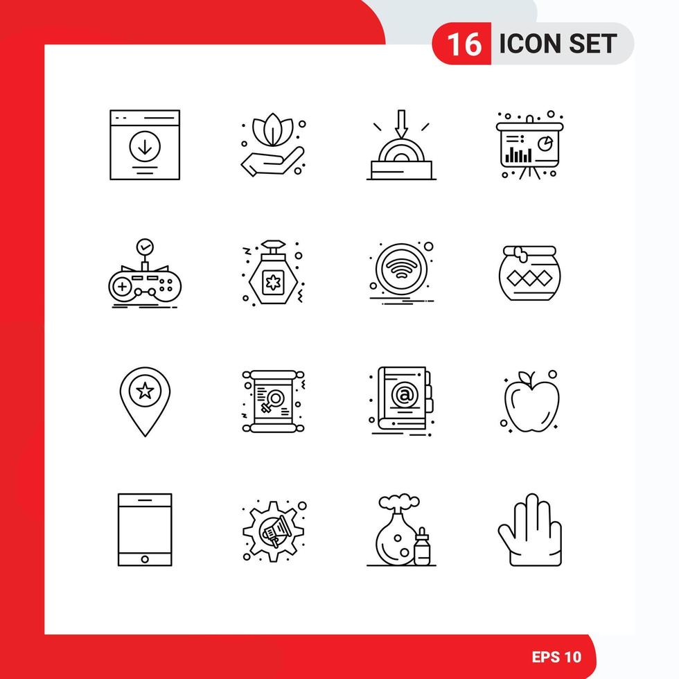 16 Universal Outlines Set for Web and Mobile Applications controller information business sales chart Editable Vector Design Elements