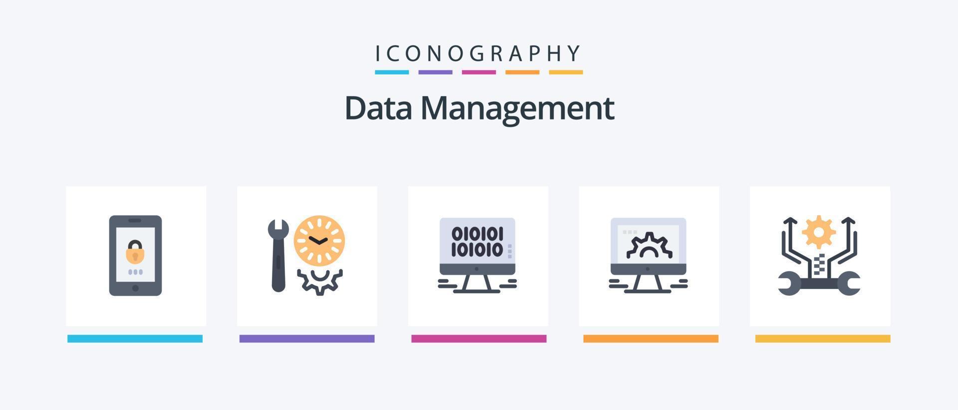Data Management Flat 5 Icon Pack Including web. settings. tools. online. web. Creative Icons Design vector