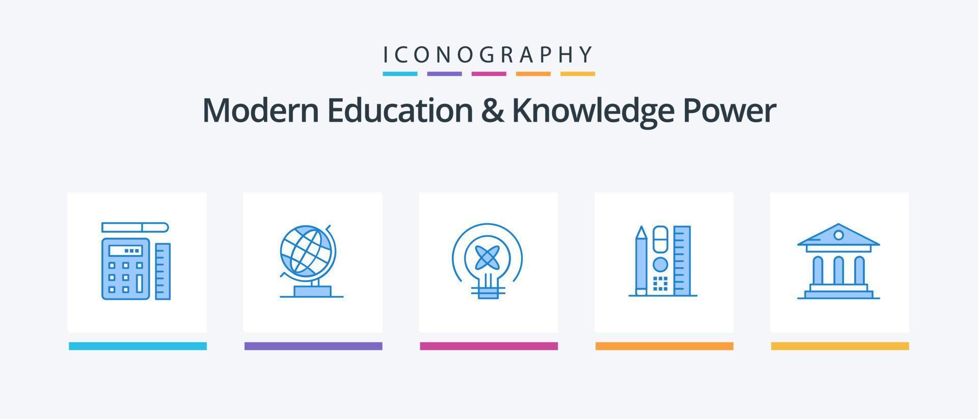 Modern Education And Knowledge Power Blue 5 Icon Pack Including bank. online. bulb. education. pen. Creative Icons Design vector