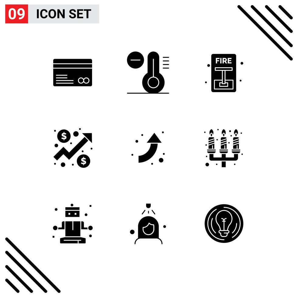 Universal Icon Symbols Group of 9 Modern Solid Glyphs of up arrow escape graph chart Editable Vector Design Elements