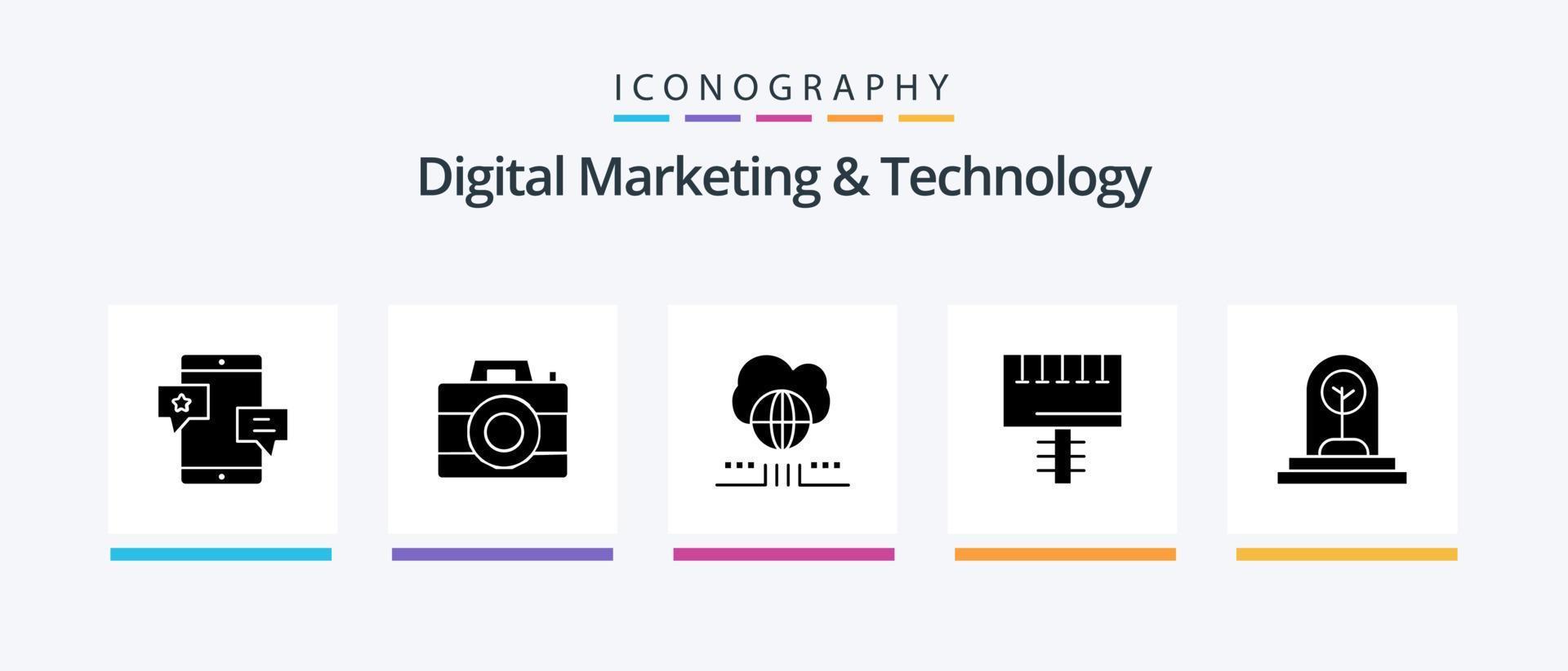 Digital Marketing And Technology Glyph 5 Icon Pack Including business. board. technology. advertising. cloud. Creative Icons Design vector