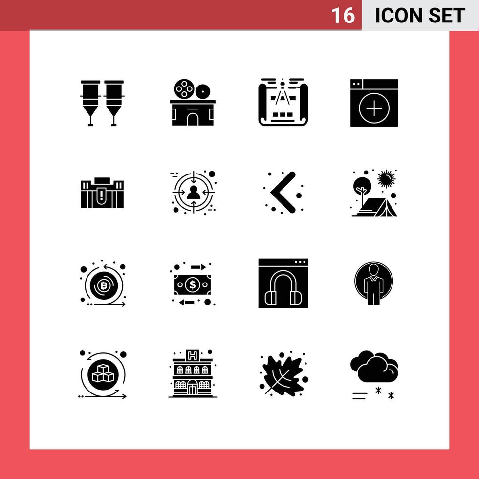 16 Solid Glyph concept for Websites Mobile and Apps briefcase graphics ticket new add Editable Vector Design Elements