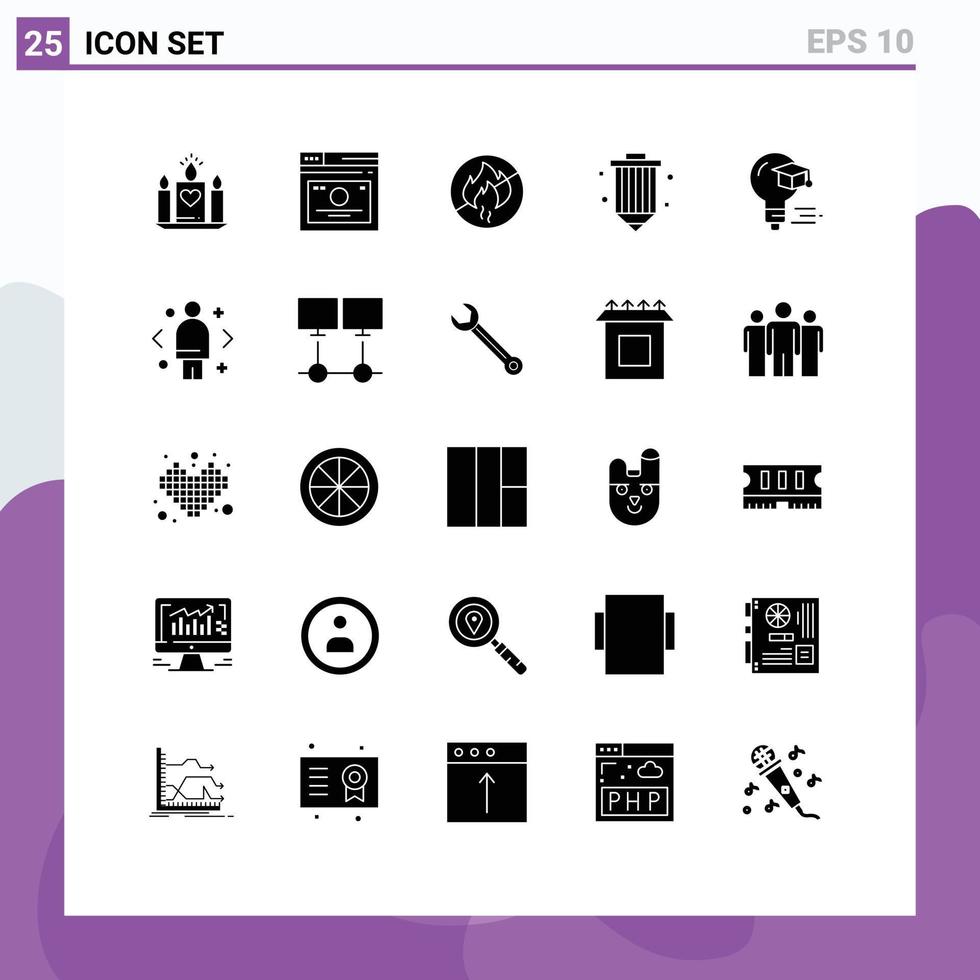 Universal Icon Symbols Group of 25 Modern Solid Glyphs of programing development web design construction Editable Vector Design Elements