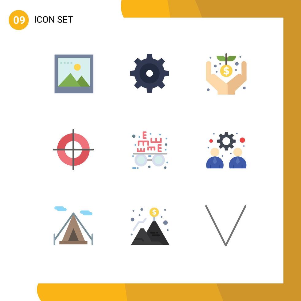 9 iconos creativos signos y símbolos modernos de equipo negocio dinero prueba ocular óptica elementos de diseño vectorial editables vector