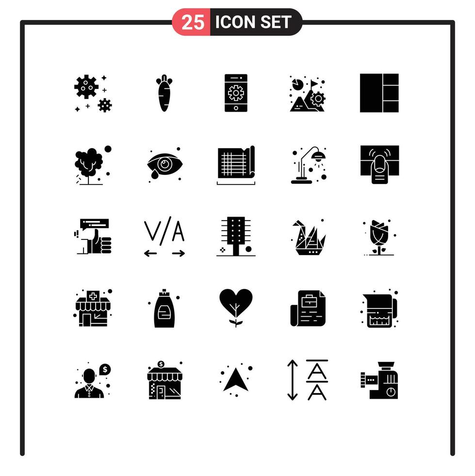 Pack of 25 creative Solid Glyphs of grid growth communications graph analysis Editable Vector Design Elements