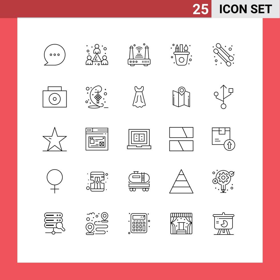 Line Pack of 25 Universal Symbols of cotton swab craft iot paint art Editable Vector Design Elements