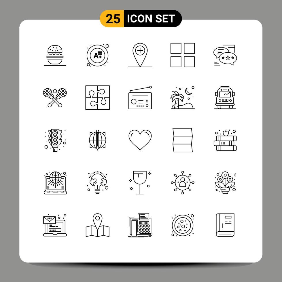 User Interface Pack of 25 Basic Lines of sms callout plus communication thumbnails Editable Vector Design Elements