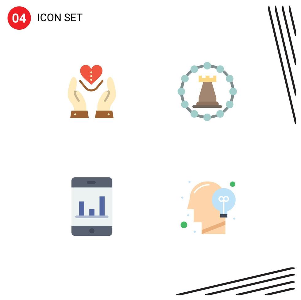 Pack of 4 Modern Flat Icons Signs and Symbols for Web Print Media such as care strategy heart fort graph Editable Vector Design Elements