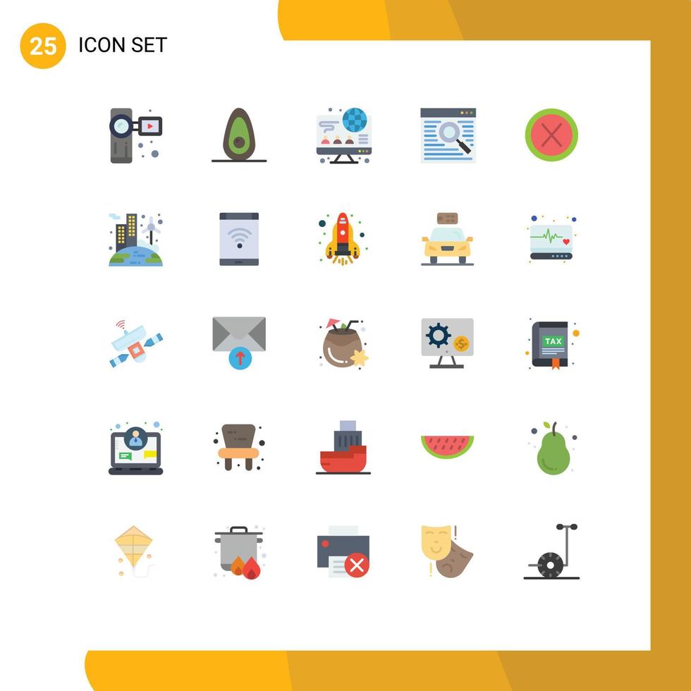 25 Thematic Vector Flat Colors and Editable Symbols of no cross online close webpage Editable Vector Design Elements