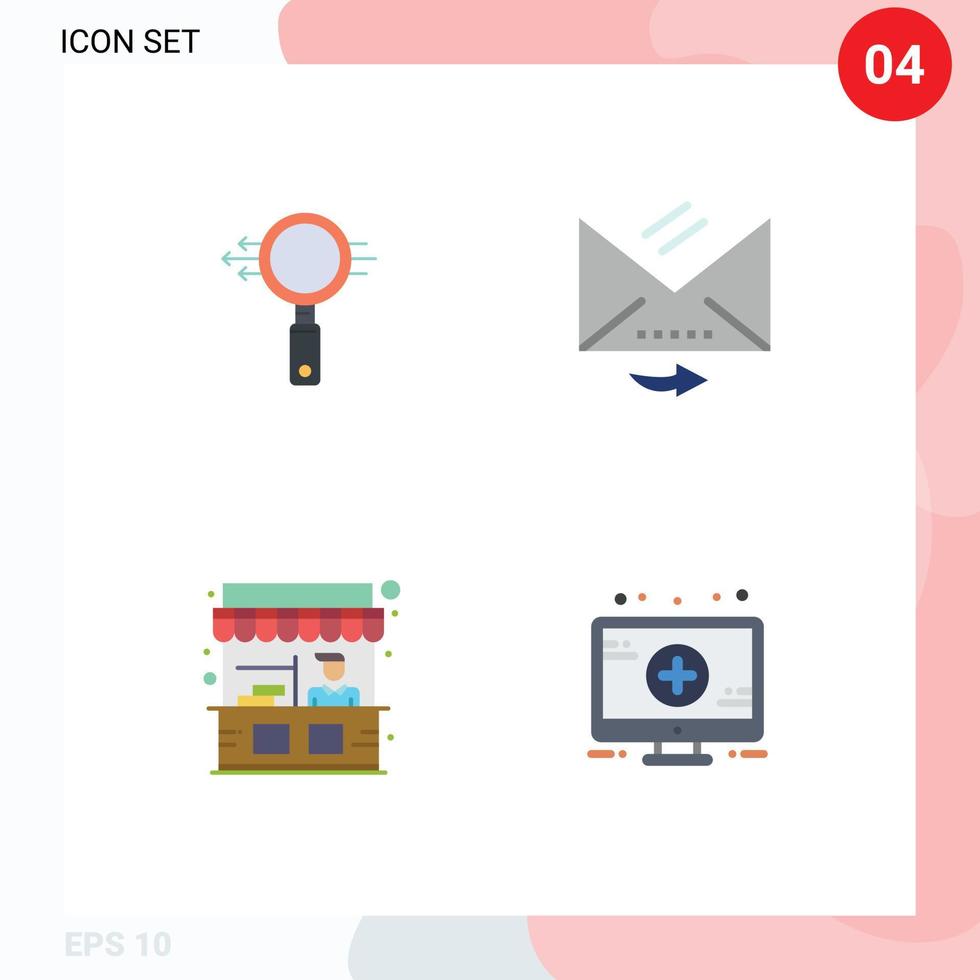 Set of 4 Vector Flat Icons on Grid for search stall zoom letter street Editable Vector Design Elements