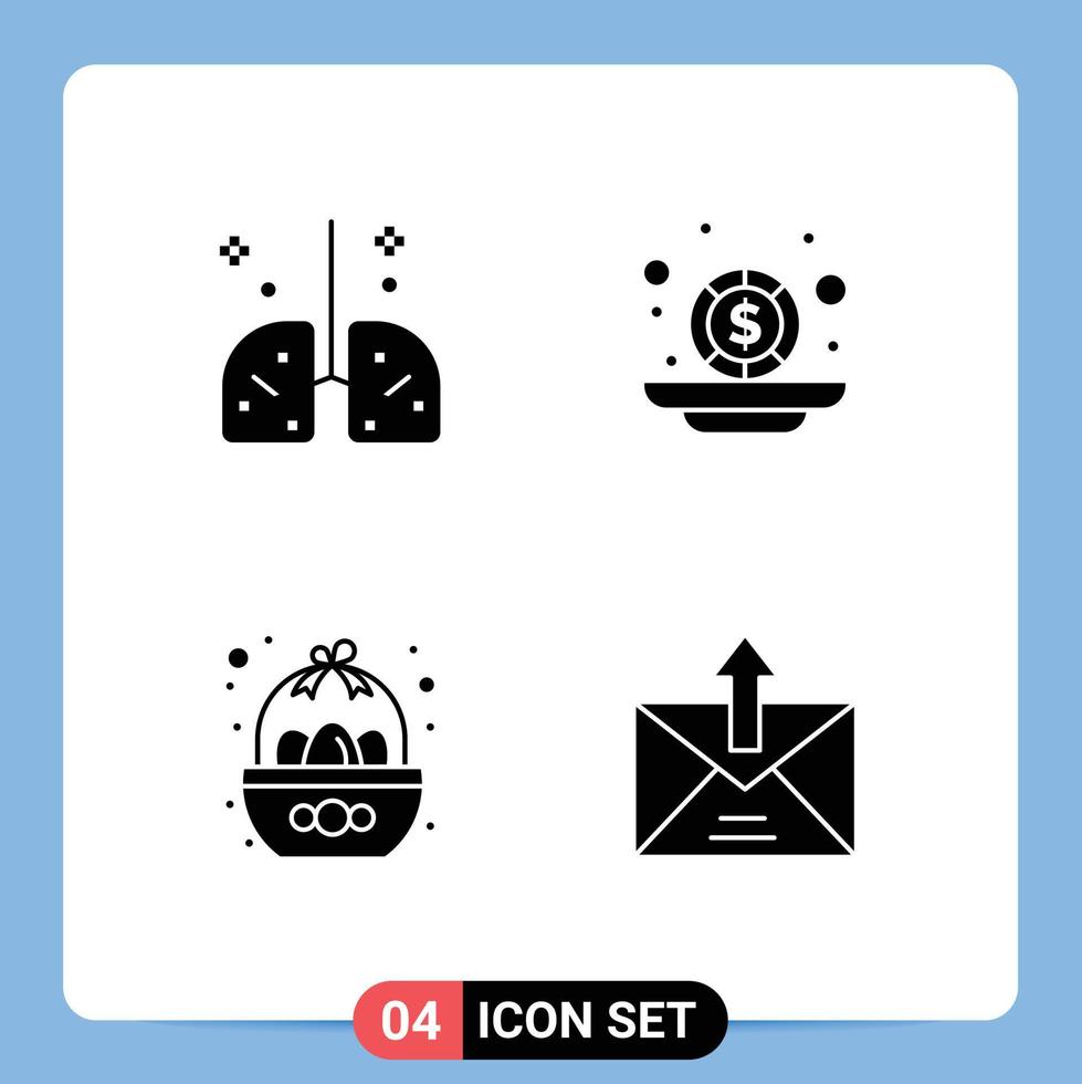 4 Thematic Vector Solid Glyphs and Editable Symbols of health basket medical investment celebration Editable Vector Design Elements