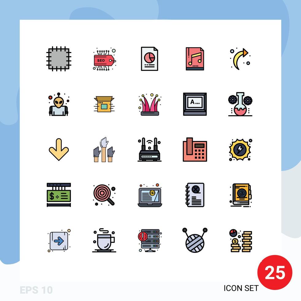 Editable Vector Line Pack of 25 Simple Filled line Flat Colors of planet refresh graph back sample Editable Vector Design Elements