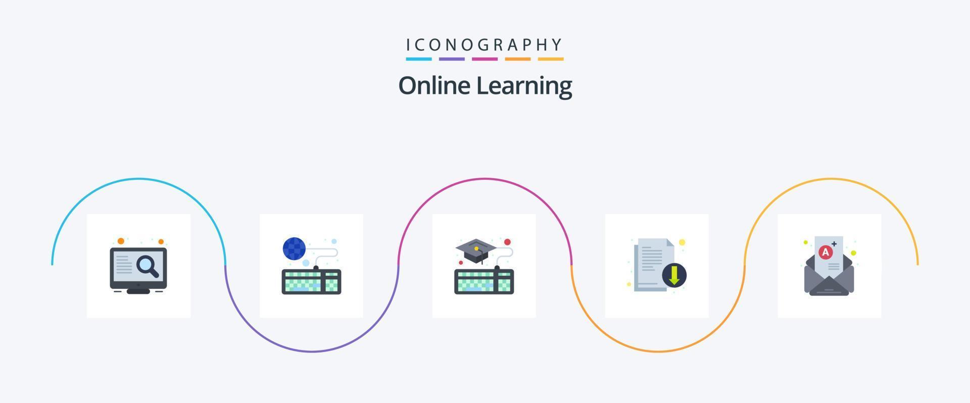 Online Learning Flat 5 Icon Pack Including mail. literature. study. file. documents vector