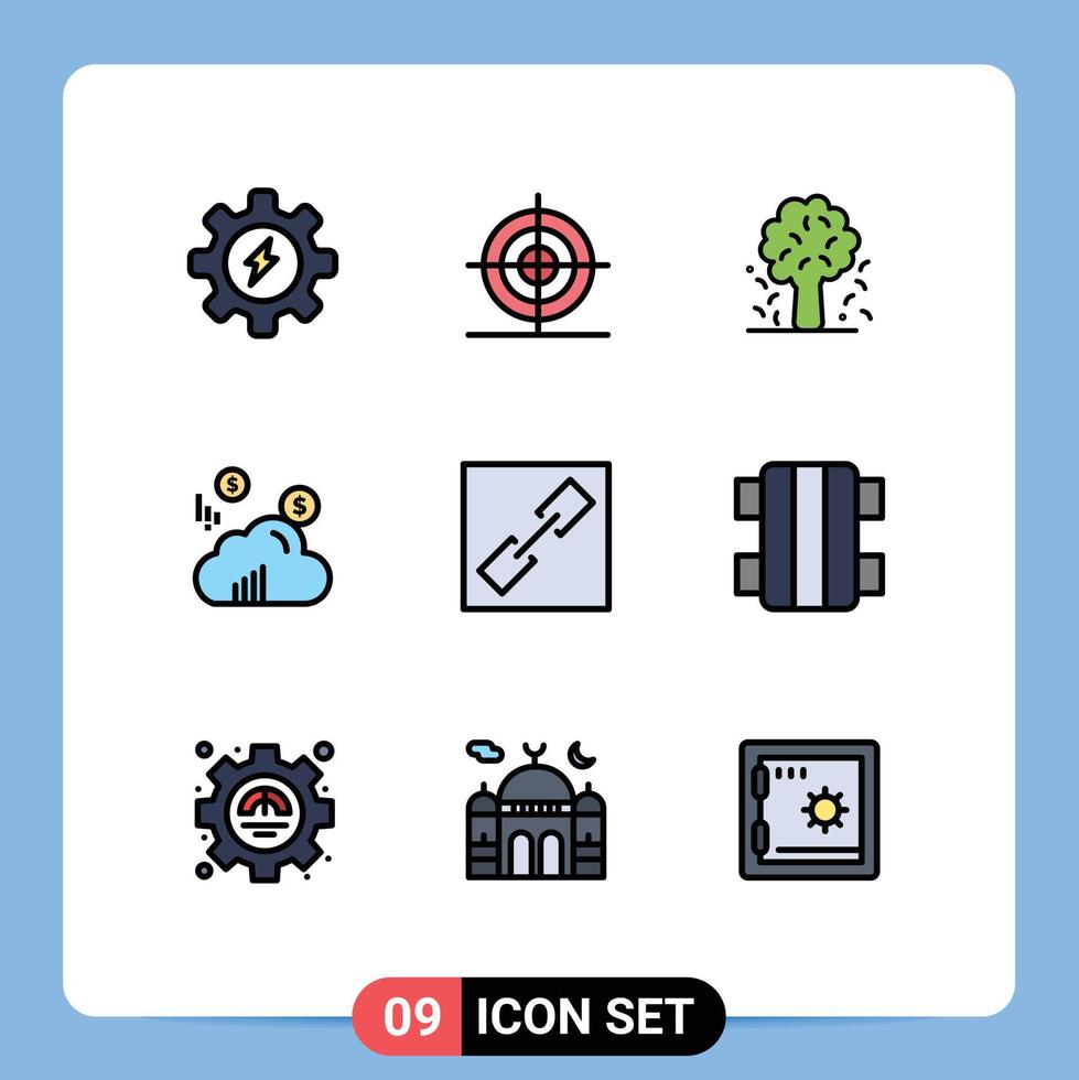 9 iconos creativos, signos y símbolos modernos de la cadena de eslabones, elementos de diseño vectorial editables en la nube de dólar de manzana vector