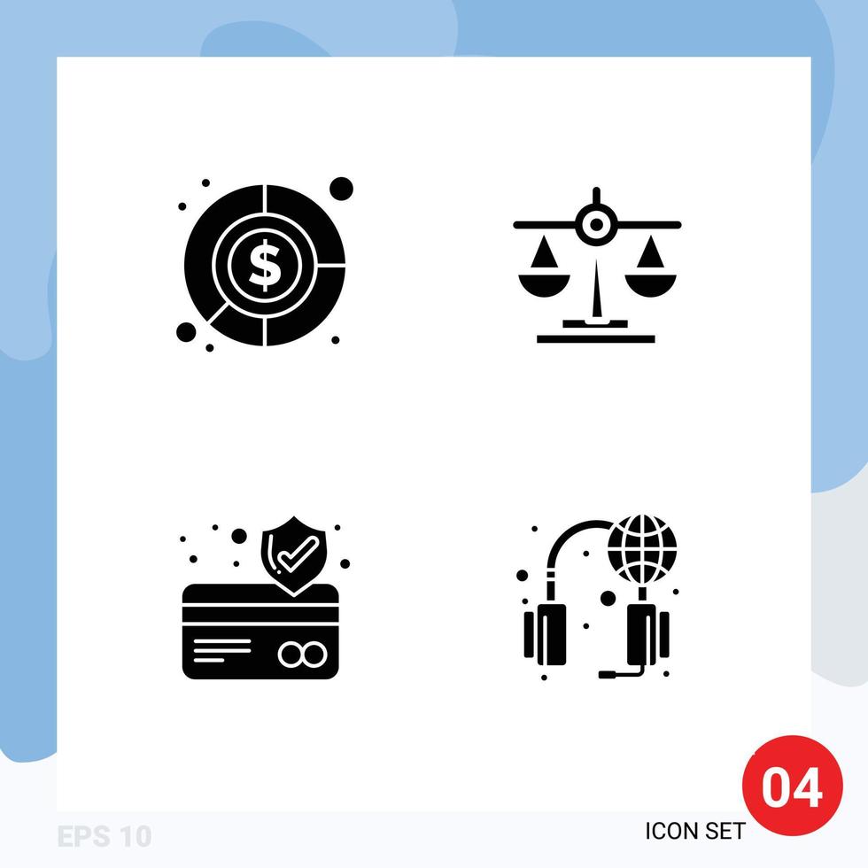 Group of 4 Solid Glyphs Signs and Symbols for accounting card balance scale services Editable Vector Design Elements