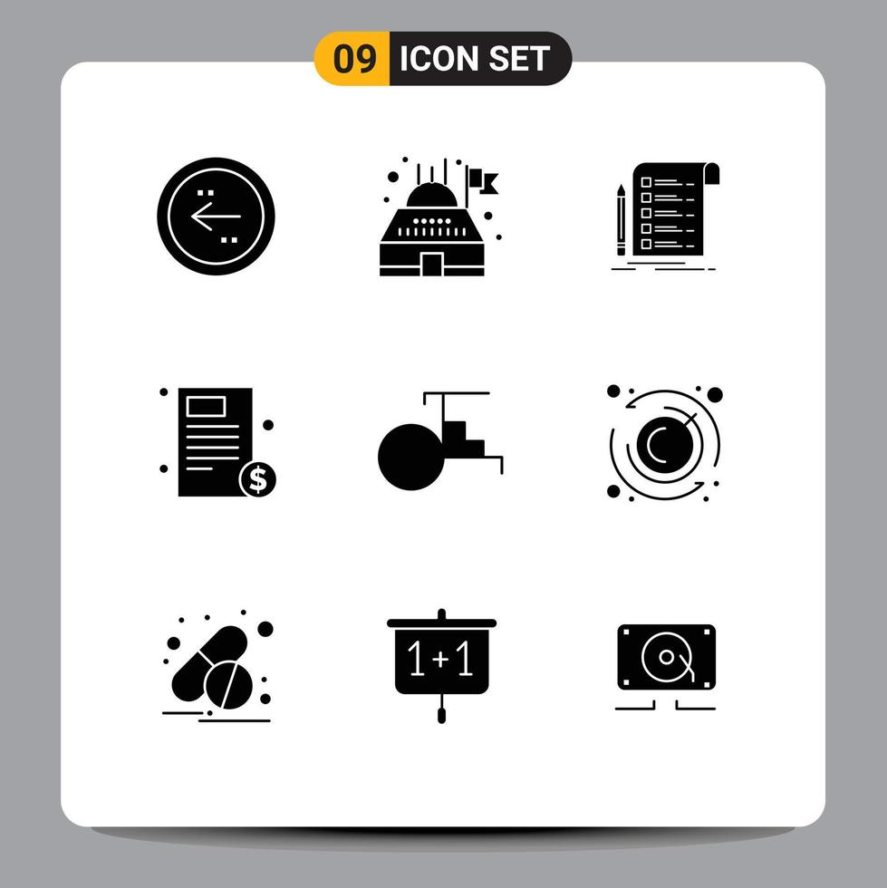 9 Thematic Vector Solid Glyphs and Editable Symbols of invoice healthcare file file checklist Editable Vector Design Elements