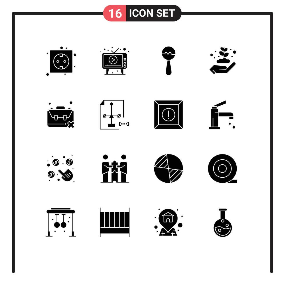Set of 16 Commercial Solid Glyphs pack for idleness energy play ecology music Editable Vector Design Elements