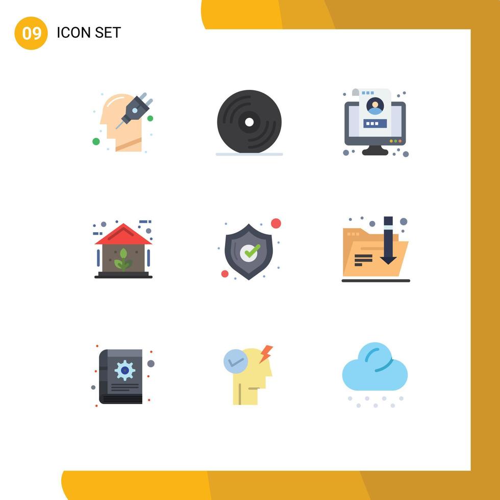 Set of 9 Vector Flat Colors on Grid for safety home account green profile Editable Vector Design Elements