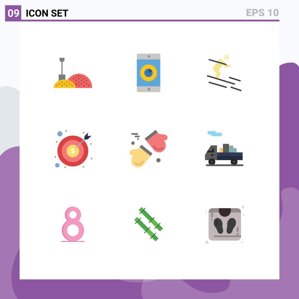 Universal Icon Symbols Group of 9 Modern Flat Colors of arctic money ski finance business Editable Vector Design Elements