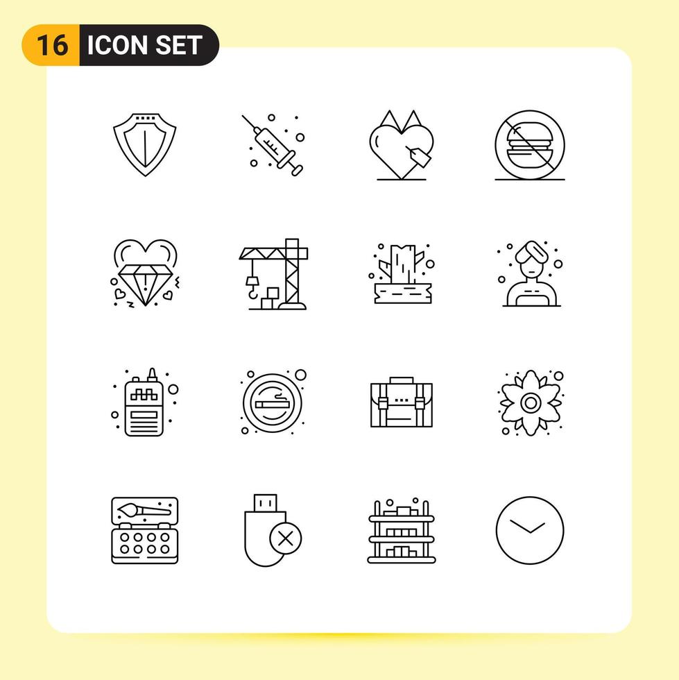 Mobile Interface Outline Set of 16 Pictograms of heart no e label fast Editable Vector Design Elements