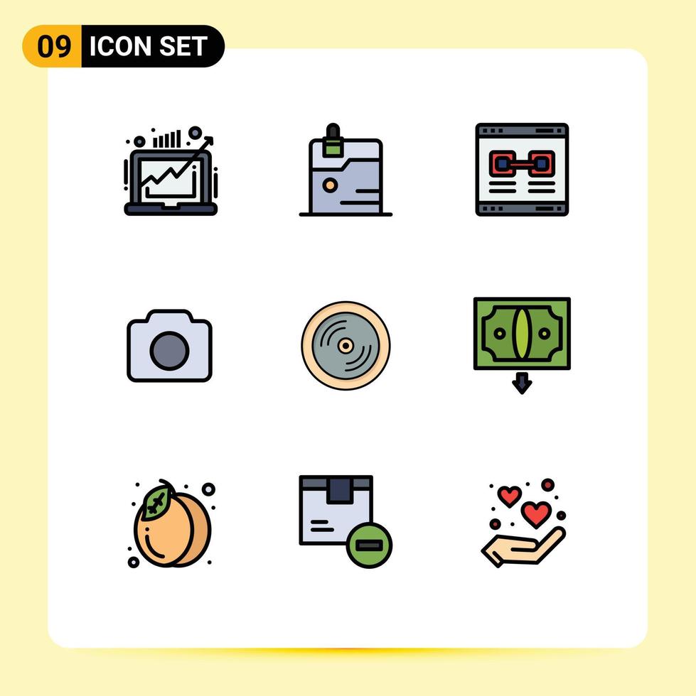 Editable Vector Line Pack of 9 Simple Filledline Flat Colors of ui image technology camera valentine Editable Vector Design Elements