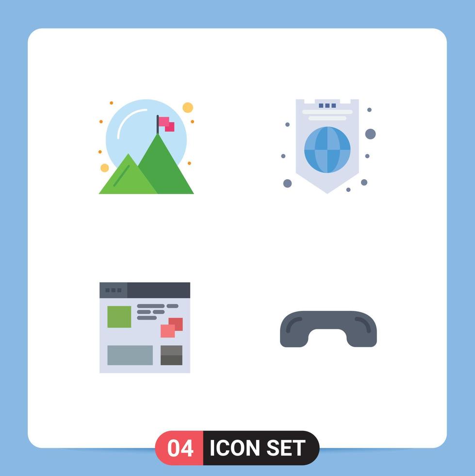 Editable Vector Line Pack of 4 Simple Flat Icons of achieved internet success protection web Editable Vector Design Elements