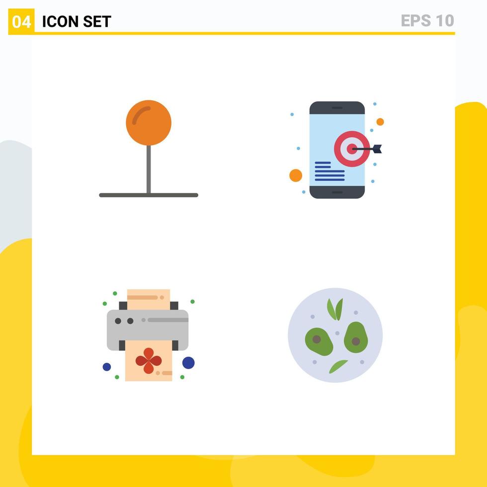 Pack of 4 creative Flat Icons of coordinate printer goal mobile food Editable Vector Design Elements